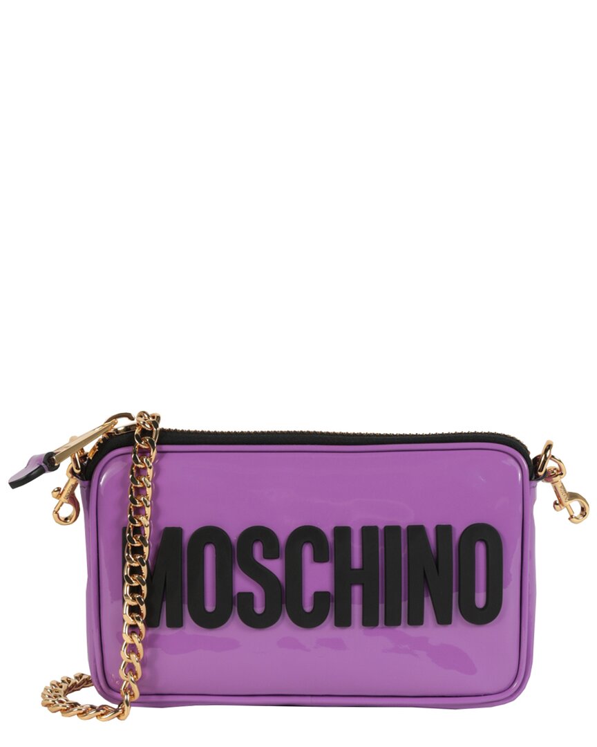 Shop Moschino Logo Leather Shoulder Bag In Purple