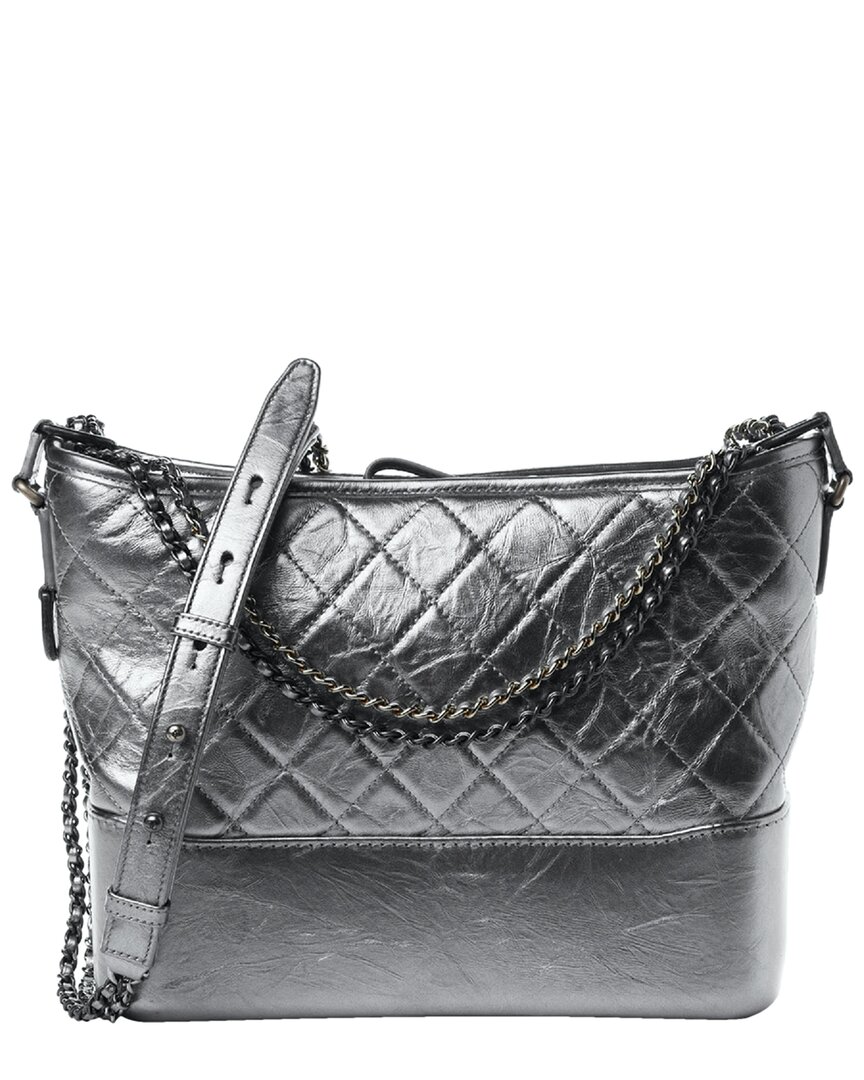 Pre-owned Chanel Silver Leather Aged Quilted Small Gabrielle Hobo (authentic Pre-loved)
