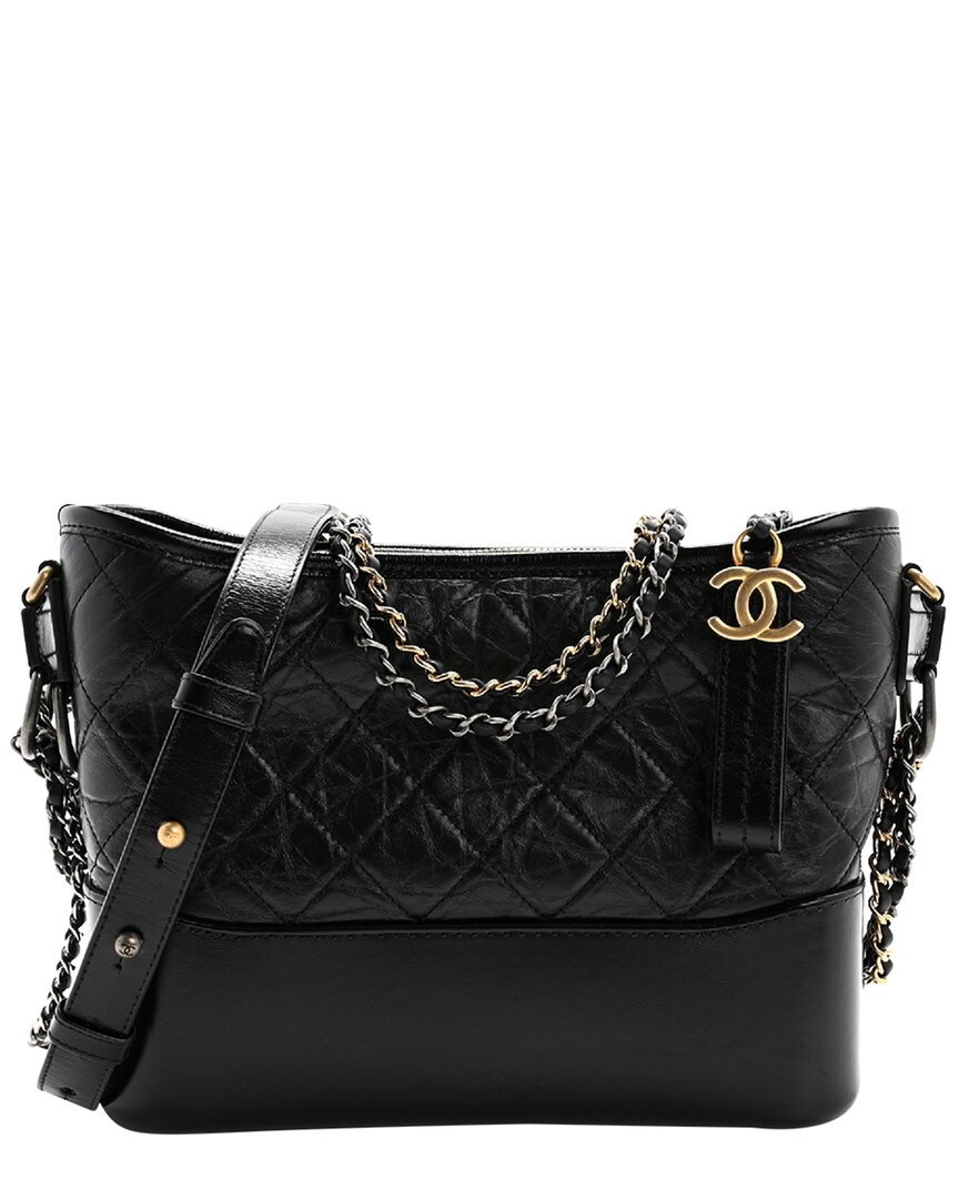 Pre-owned Chanel Black Leather Aged Quilted Small Gabrielle Hobo (authentic Pre-loved)