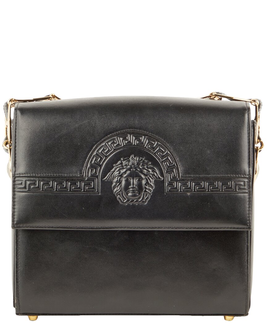 Versace Black Leather Medusa Flap Crossbody (authentic Pre-loved)