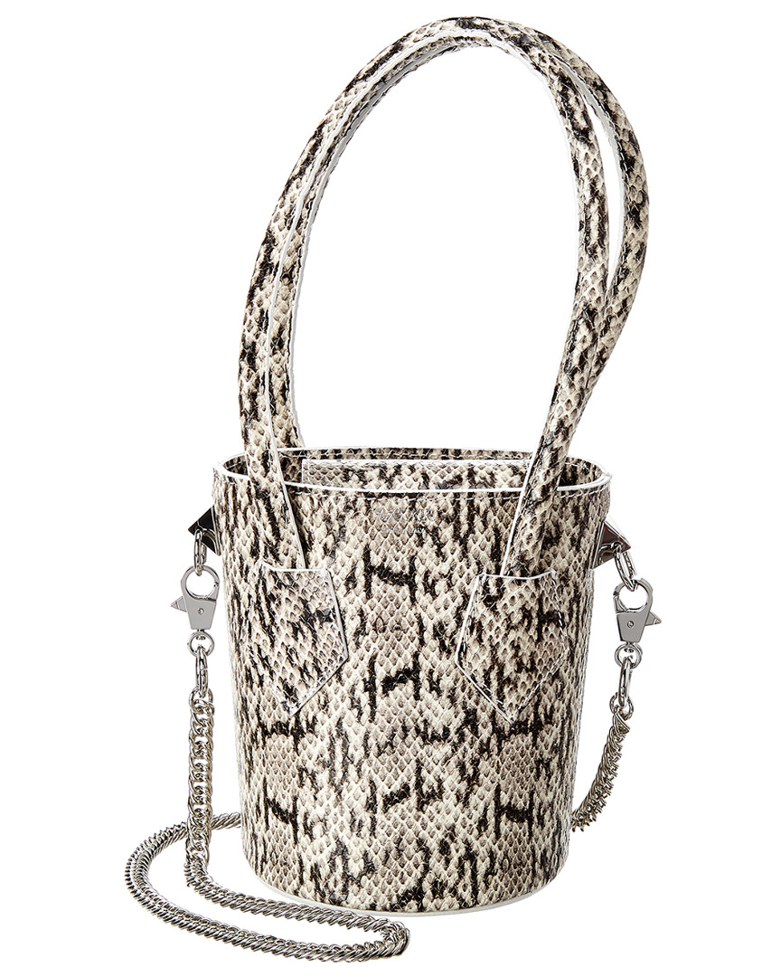 Image of Salar Milano Celia Snake-Embossed Leather Bucket Bag