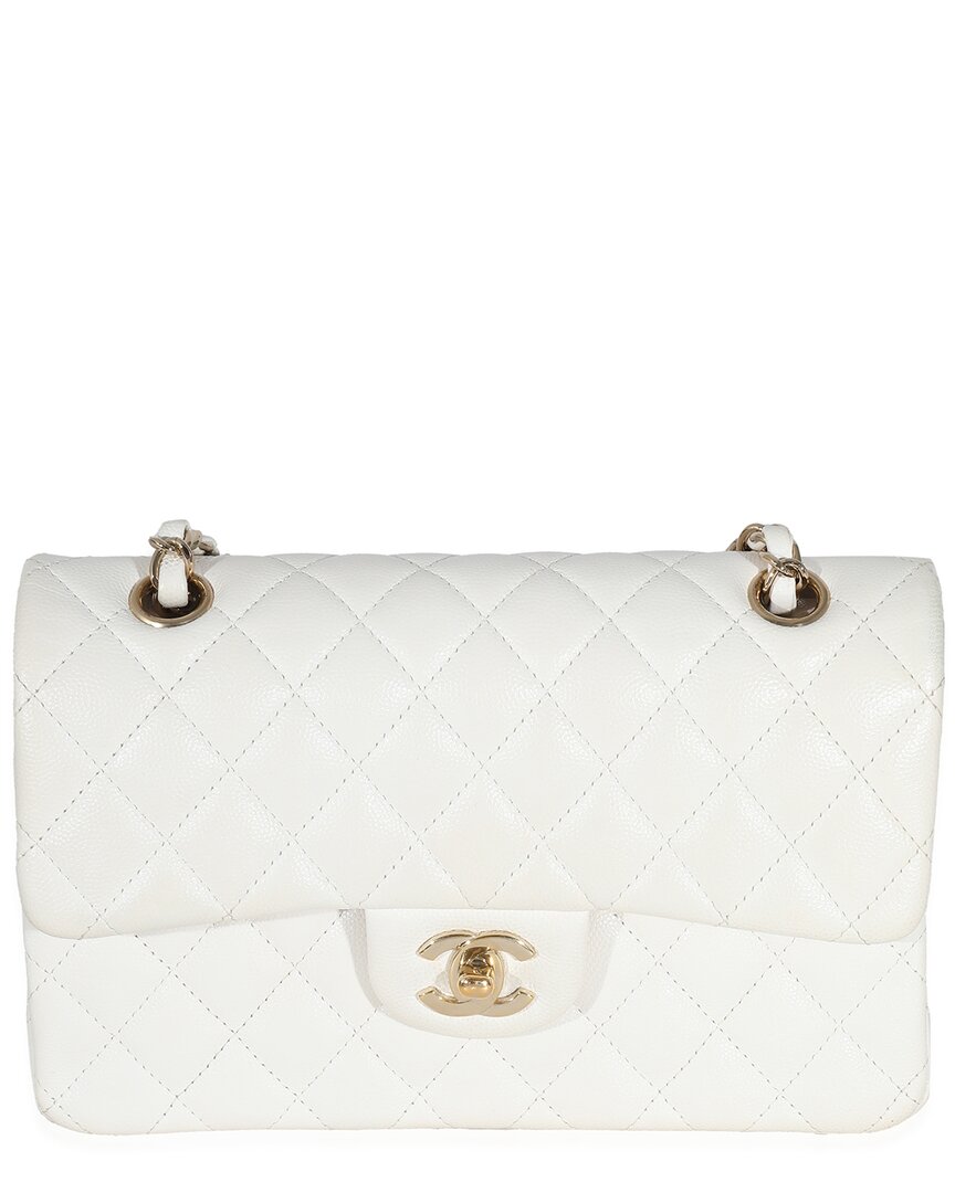 Pre-owned Chanel White Quilted Caviar Small Classic Double Flap Handbag (authentic Pre- Loved)