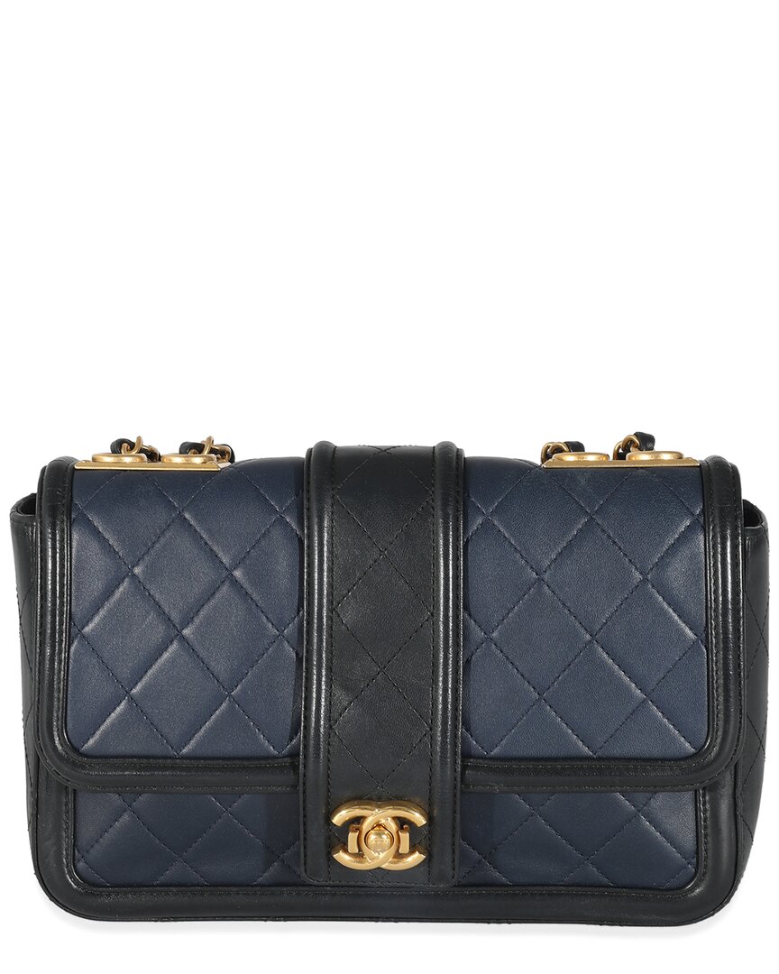 Pre-owned Chanel Black & Blue Quilted Lambskin Medium Elegant Cc Flap Bag (authentic Pre-loved)