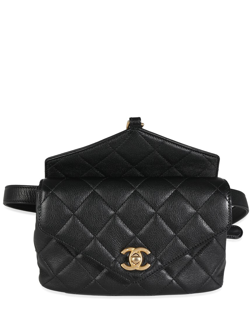 Pre-owned Chanel Black Quilted Leather Carry With Chic Flap Waist Bag (authentic Pre- Loved)