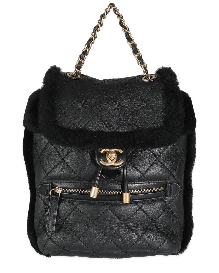 Pre-owned Chanel Black Quilted Shearling & Lambskin Paris Hamburg Small Backpack (authentic Pre-loved)