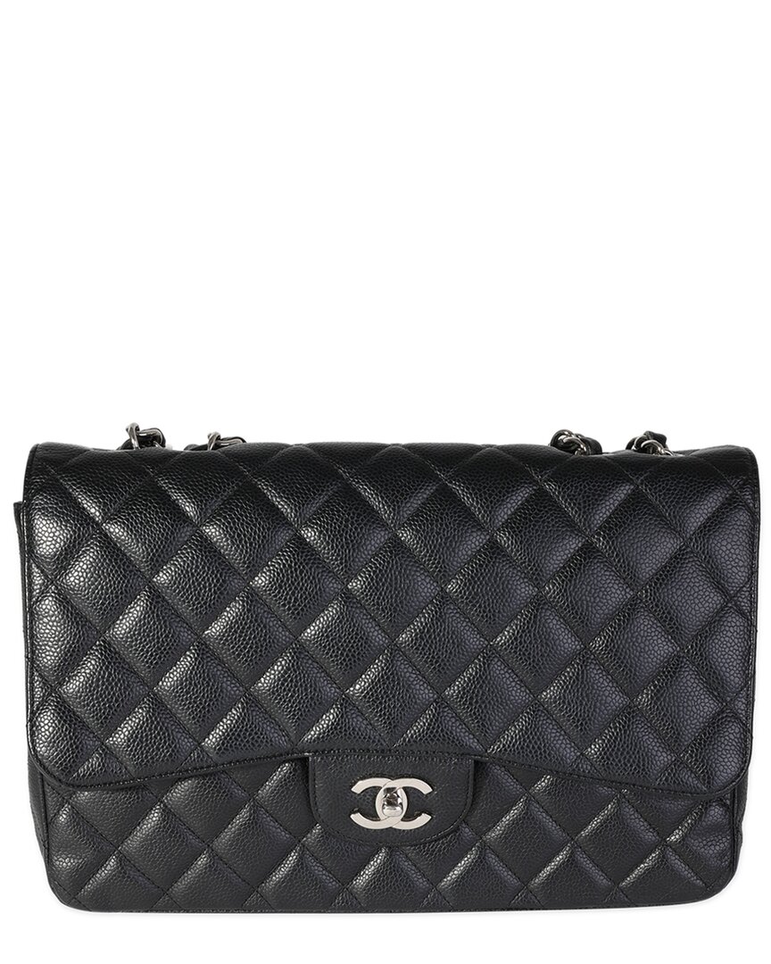Pre-owned Chanel Black Quilted Caviar Jumbo Classic Single Flap Handbag (authentic Pre-  Loved)
