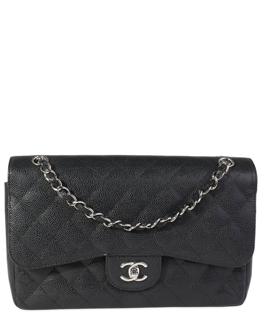 Pre-owned Chanel Black Quilted Caviar Jumbo Classic Double Flap Handbag (authentic Pre-  Loved)