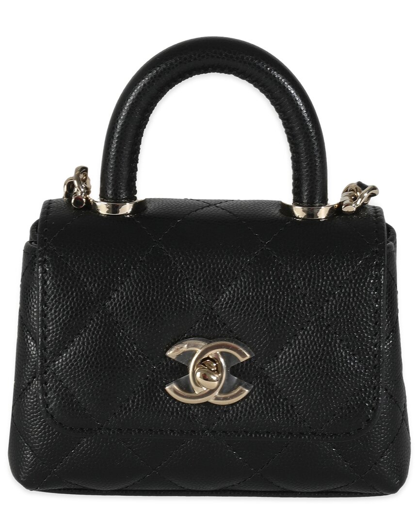 Pre-owned Chanel Black Quilted Leather Coco Top Handle Clutch With Chain Handbag (authentic Pre-loved)