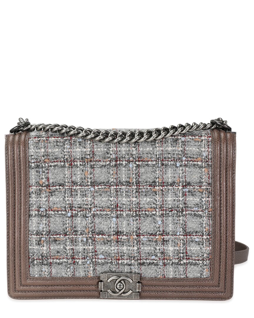 Pre-owned Chanel Multicolor Caviar And Tweed Large Boy Handbag (authentic Pre-loved)