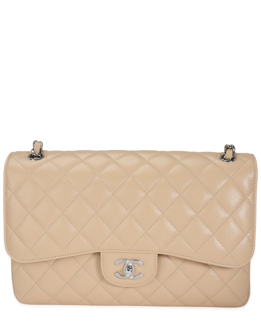Pre-owned Chanel Beige Quilted Caviar Jumbo Classic Double Flap Handbag (authentic Pre-  Loved)