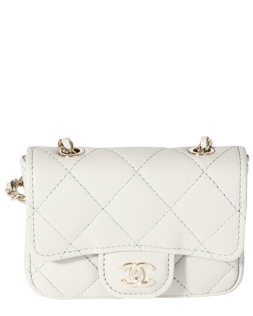 Pre-owned Chanel Gray Quilted Leather Mini Chain Belt Bag (authentic Pre-loved)