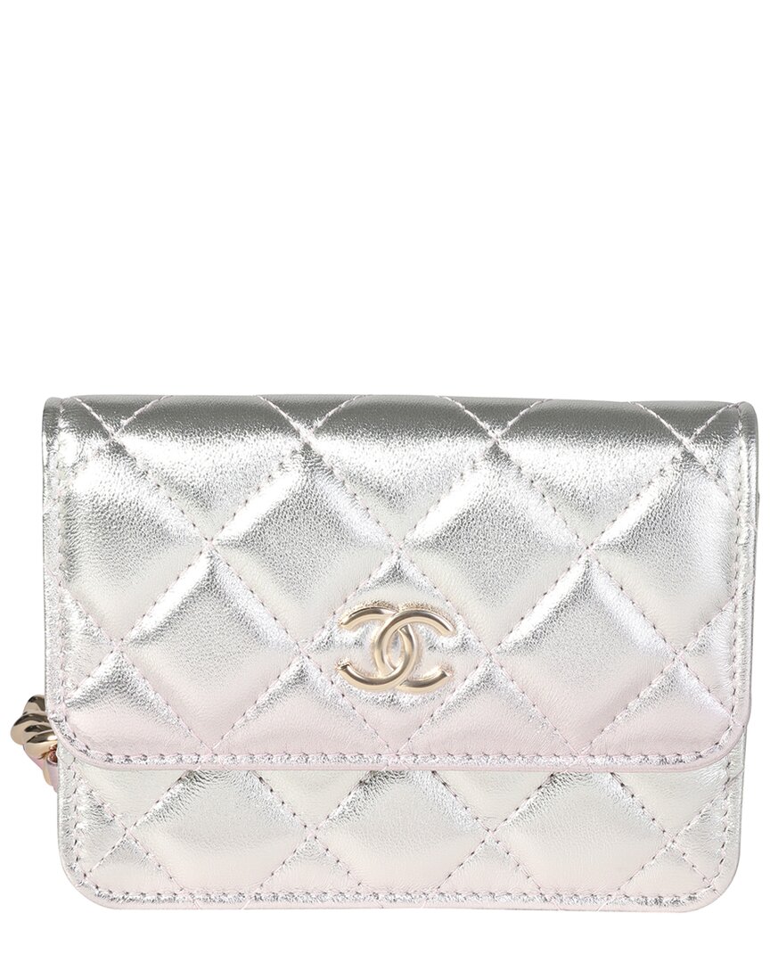 Pre-owned Chanel Metallic Pink & Silver Quilted Leather Belt Bag (authentic Pre-loved)