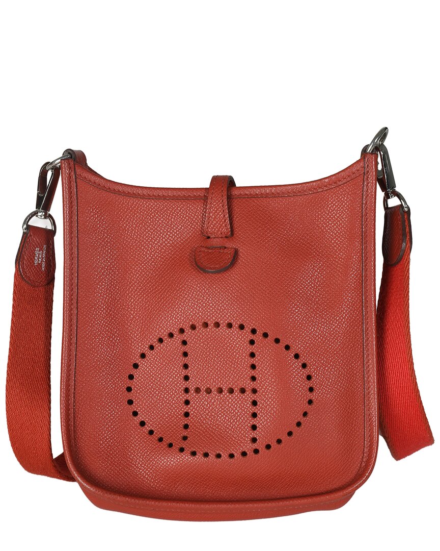 Pre-owned Hermes Hermès Red Leather Mini Evelyne Tpm Phw (authentic Pre-loved)