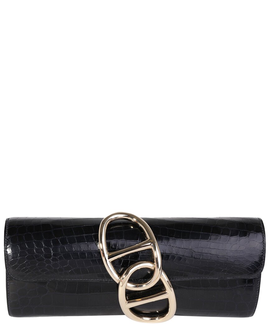 Pre-owned Hermes Hermès Blue Crocodile Niloticus Egee Clutch Pbhw (authentic Pre-loved)