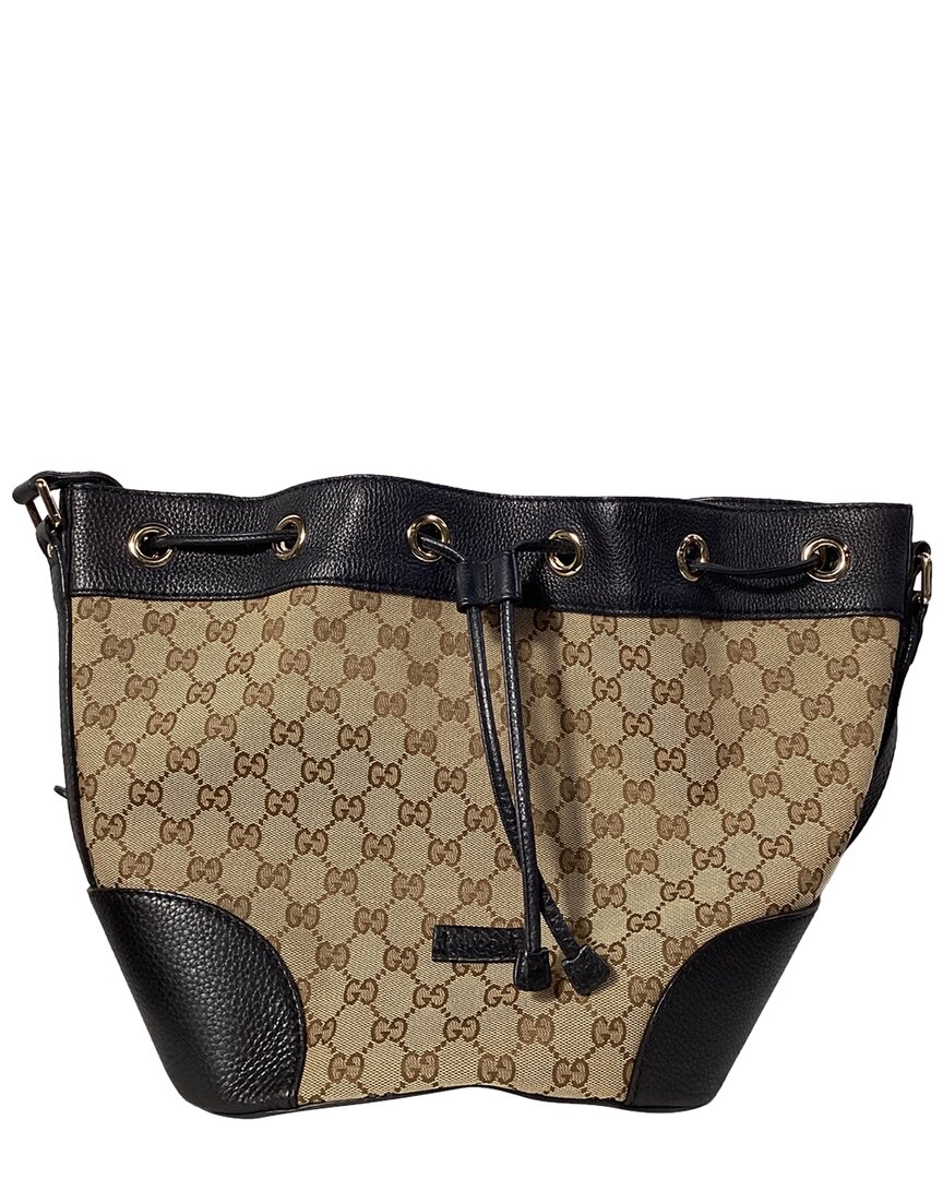 Gucci Gg Monogram Leather & Canvas Bucket Bag