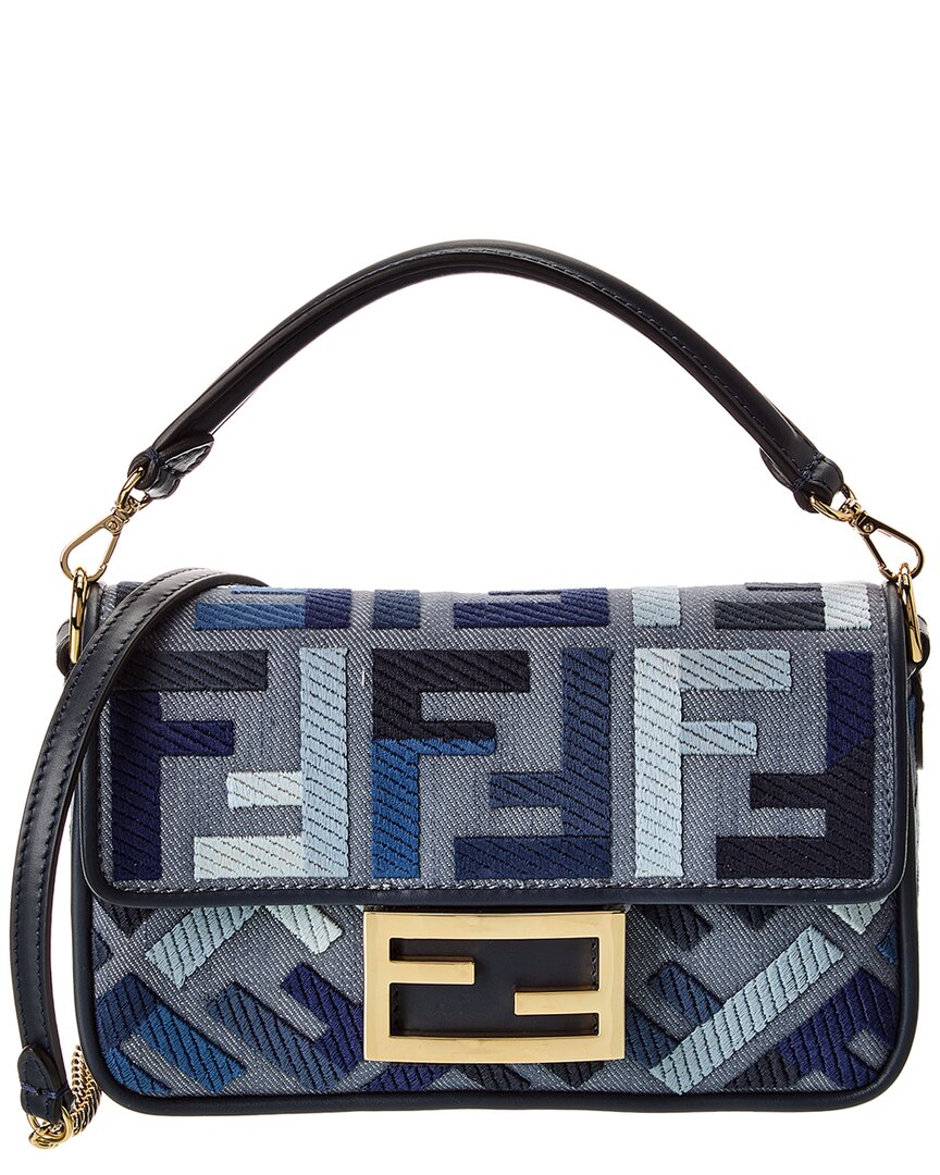 Fendi Mini Baguette Ff Embroidery Canvas Bag