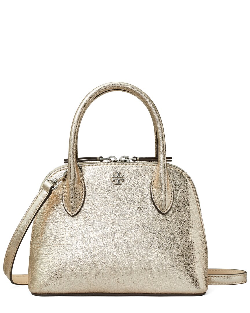 Tory Burch Emerson Metallic Mini Leather Dome Satchel In White