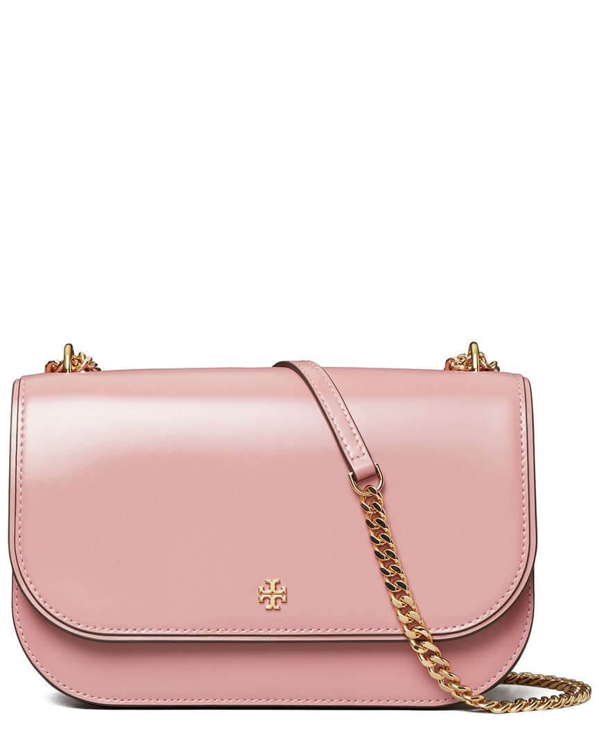 Tory Burch Emerson Patent E/w Flap Adjustable Shoulder Bag In Pink