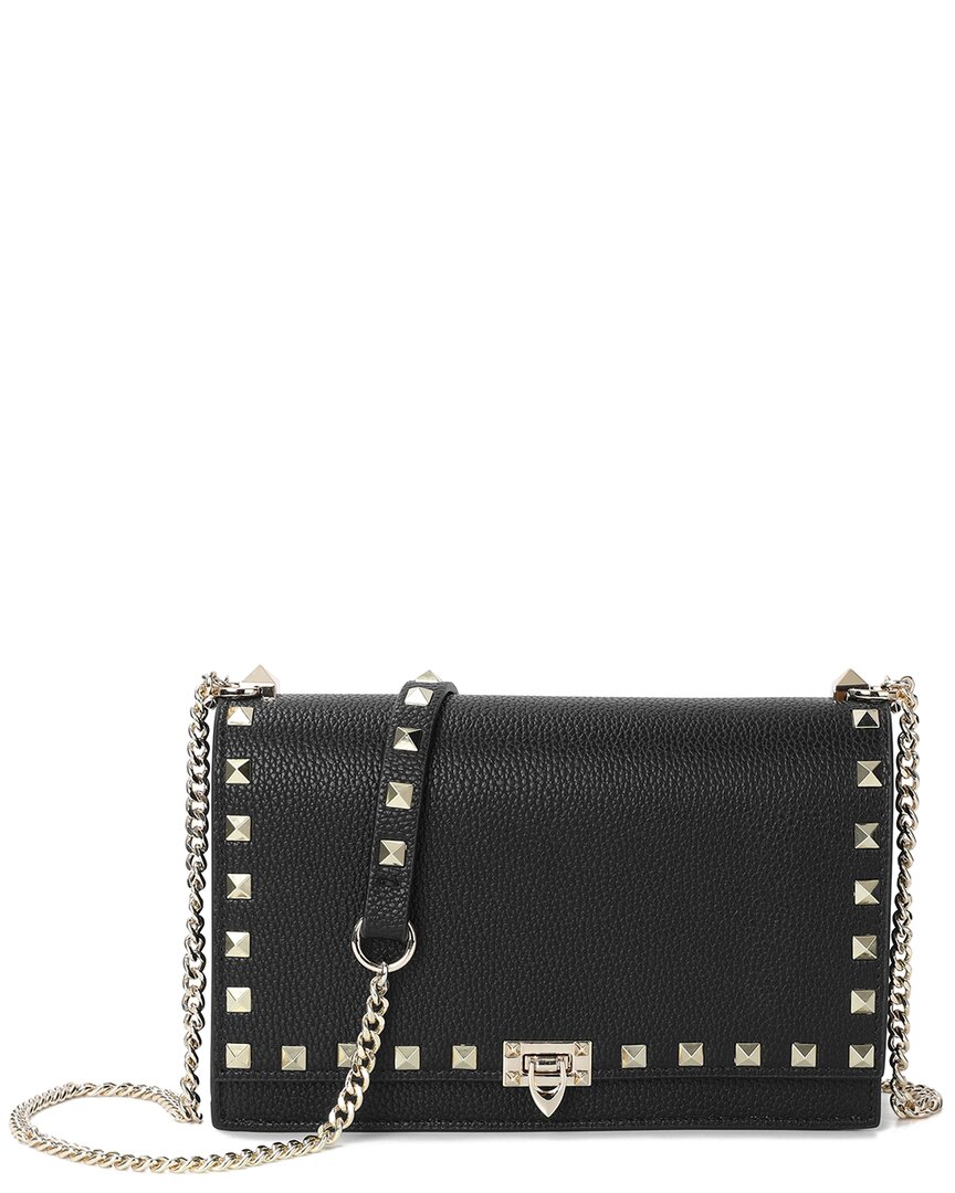 Tiffany & Fred Paris Studded Fold-over Leather Clutch In Black
