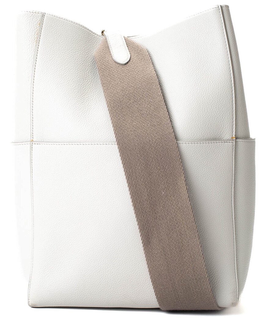 Celine White Leather Seau Sangle Handbag (authentic Pre-loved)
