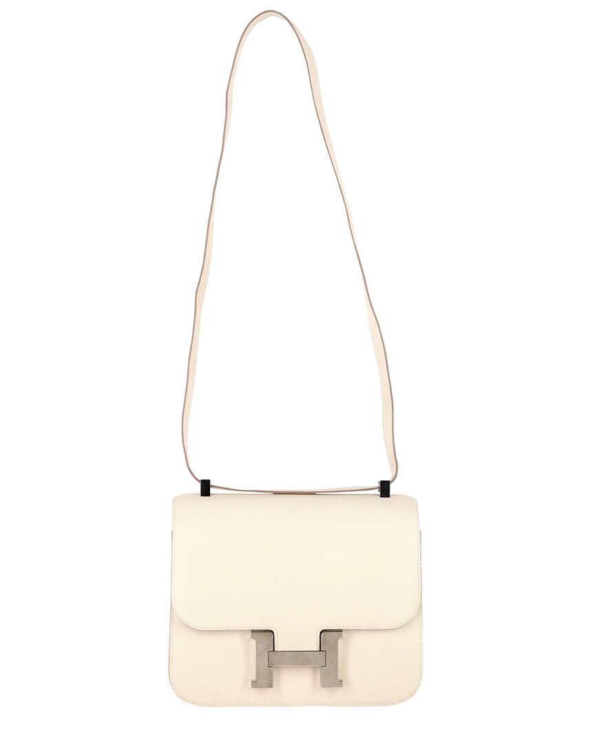 Pre-owned Hermes Hermès White Leather Beton Evercolor Palladium-plated Constance Bag (authentic  Pre-loved)
