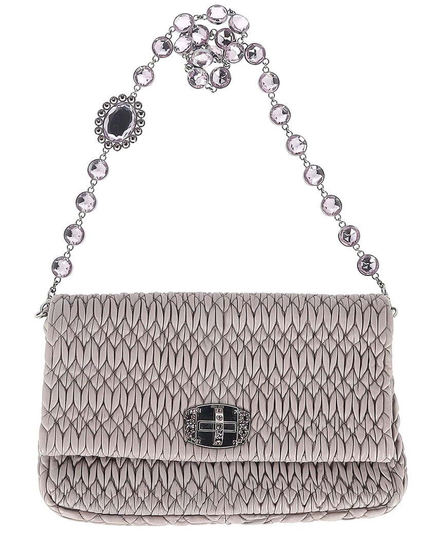 Miu Miu Grey Nappa Calf Leather Large Crystal Cloque Shoulder Bag (authentic  Pre-loved)