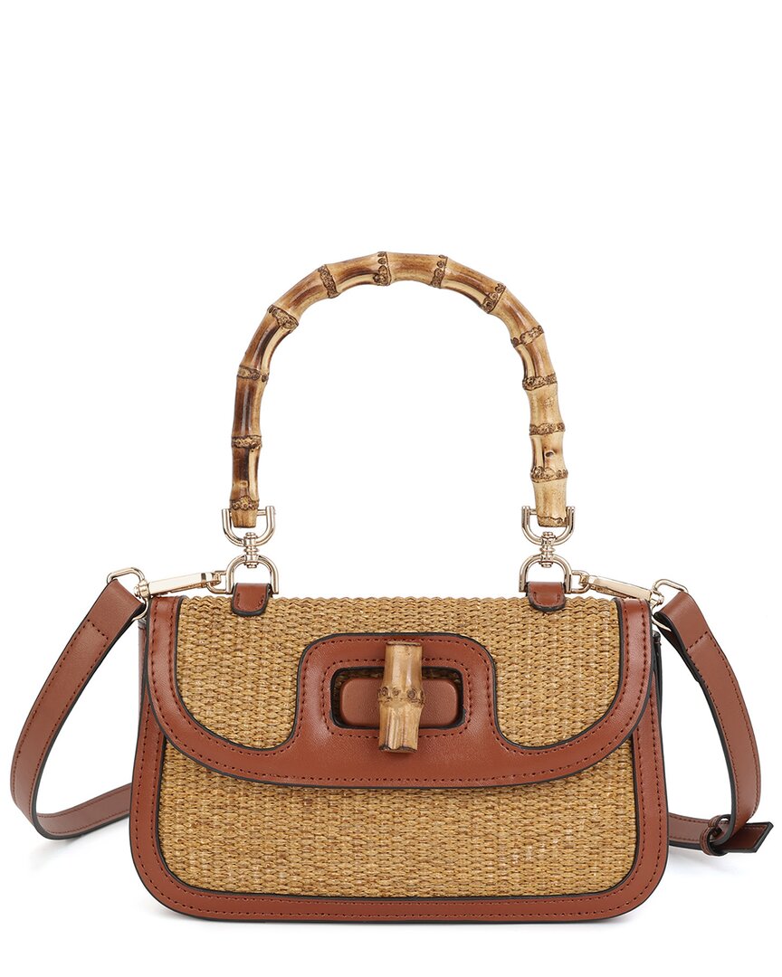 Tiffany & Fred Paris Bamboo Handle Woven Raffia & Leather Satchel