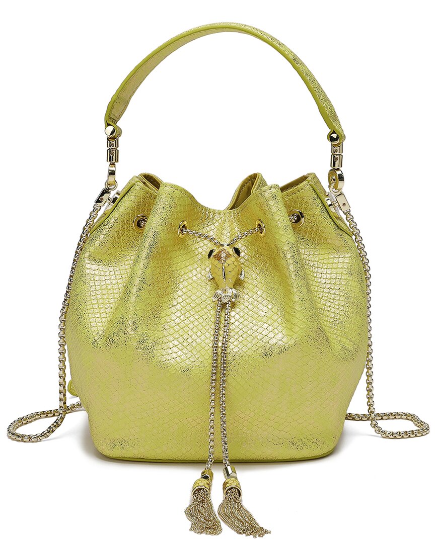 Tiffany & Fred Paris Snake Printed Leather Drawstring Bucket Bag