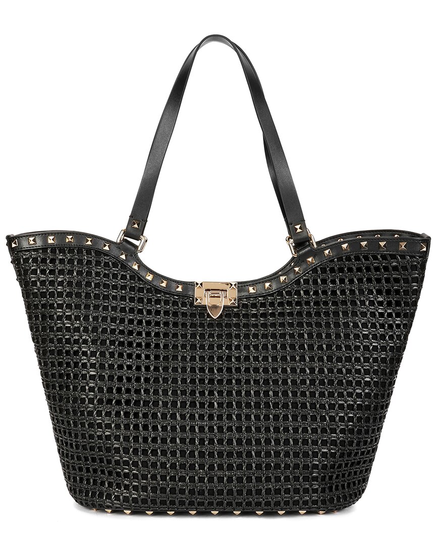 Tiffany & Fred Paris Raffia & Leather Large Tote