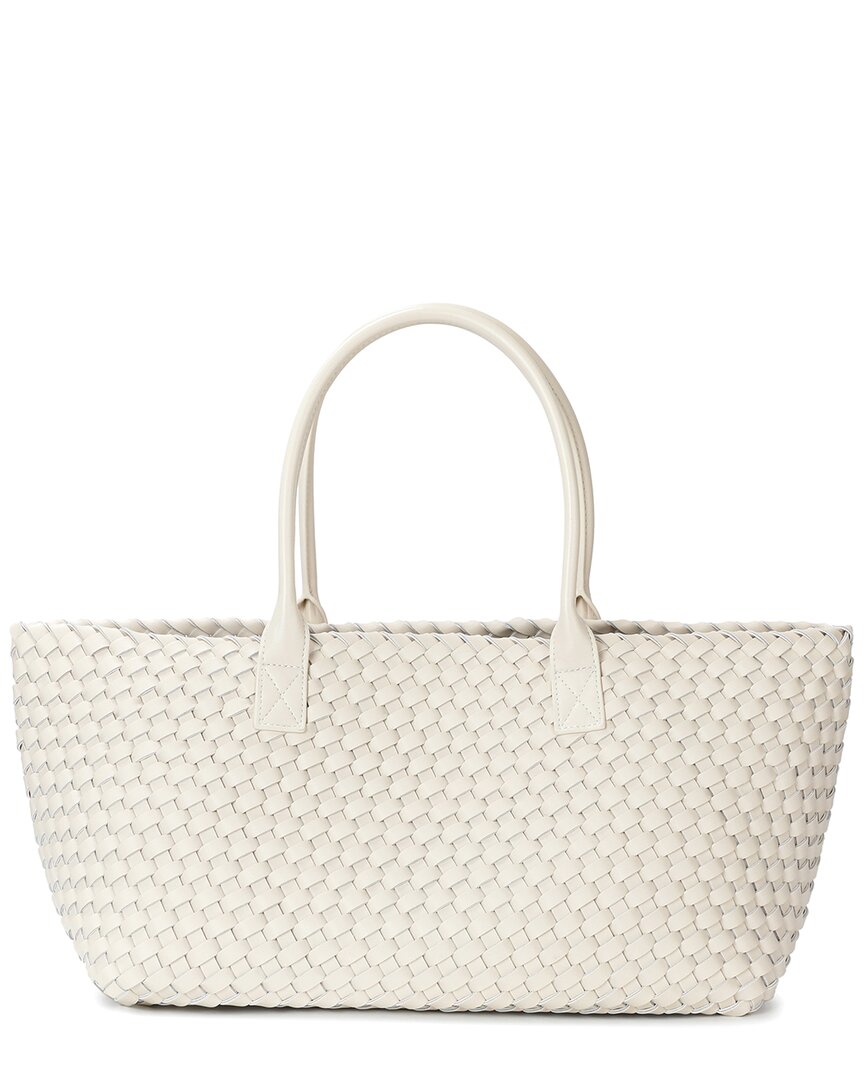 Tiffany & Fred Paris Large Hand-woven Leather Tote Bag In White
