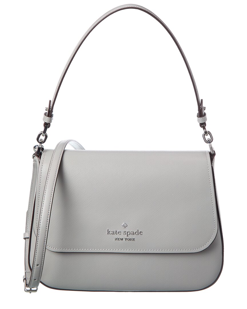 Kate Spade New York Staci Saffiano Leather Flap Shoulder Bag In Gray