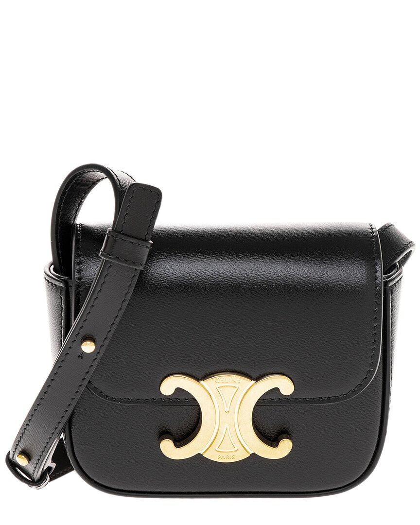 Celine Triomphe Leather Shoulder Bag In Black