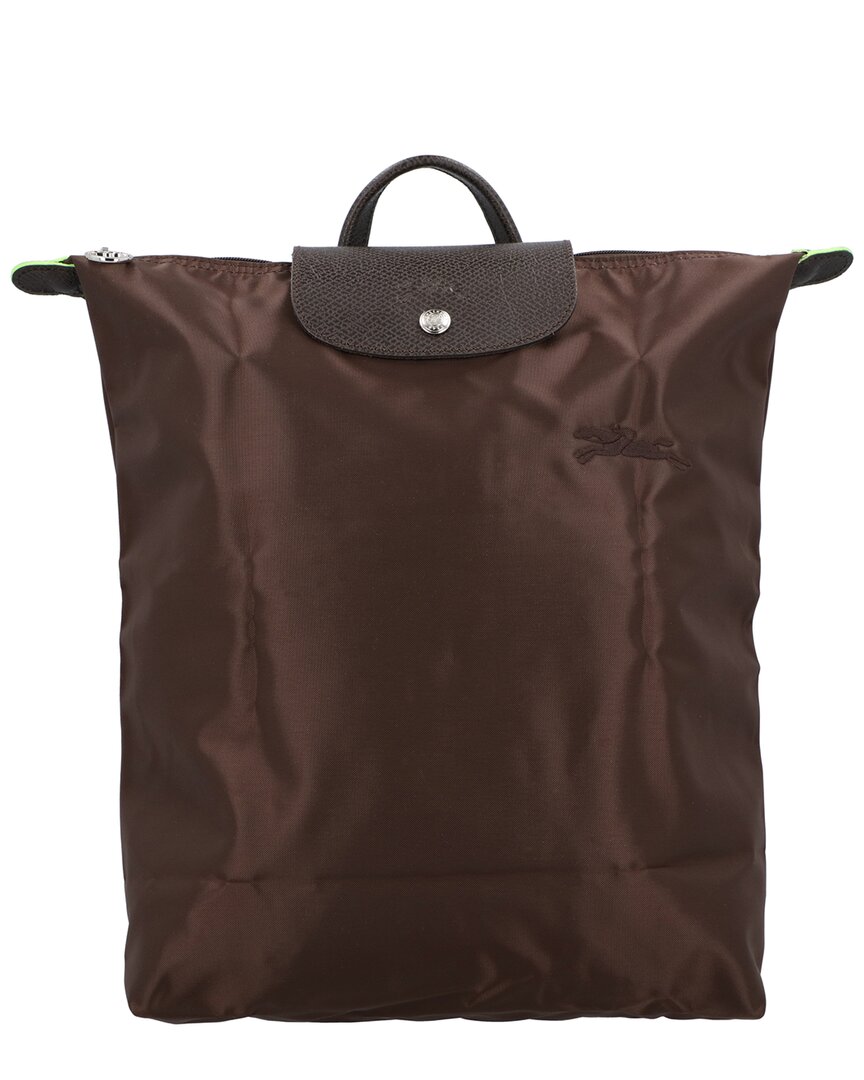Longchamp Le Pliage Green Medium Canvas Backpack In Brown