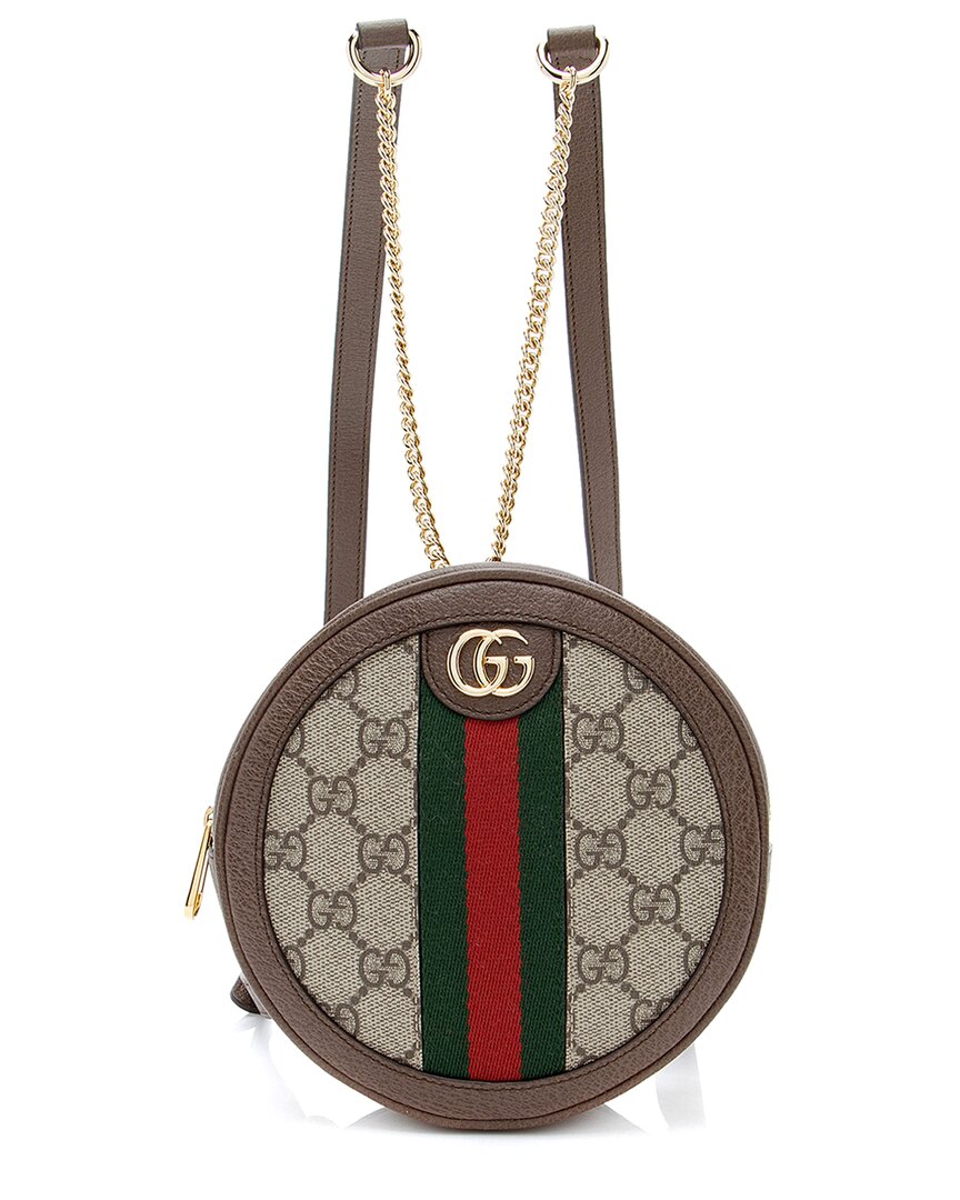 Gucci Beige, Brown Coated Canvas, Leather & Nylon Ophidia Round Mini Backpack (authentic Pre-loved)