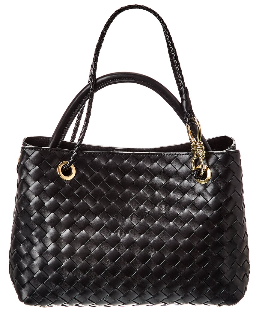 Isabella Rosetti Lily Woven Leather Tote In Black