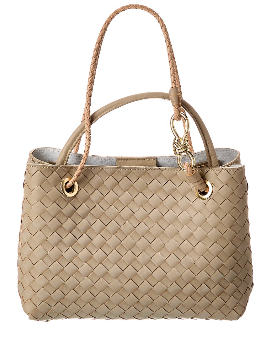 Isabella Rosetti Lily Woven Leather Tote In Sand