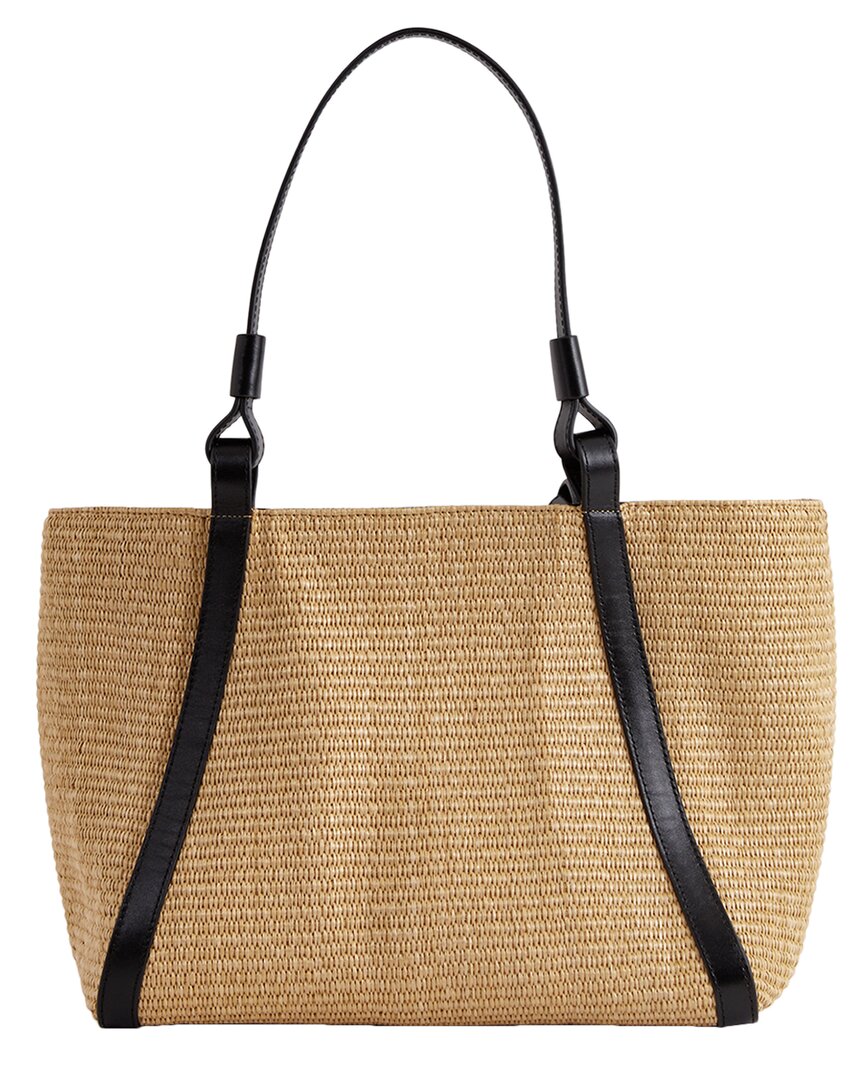Reiss Nova Leather-trim Structured Raffia Tote In Sand