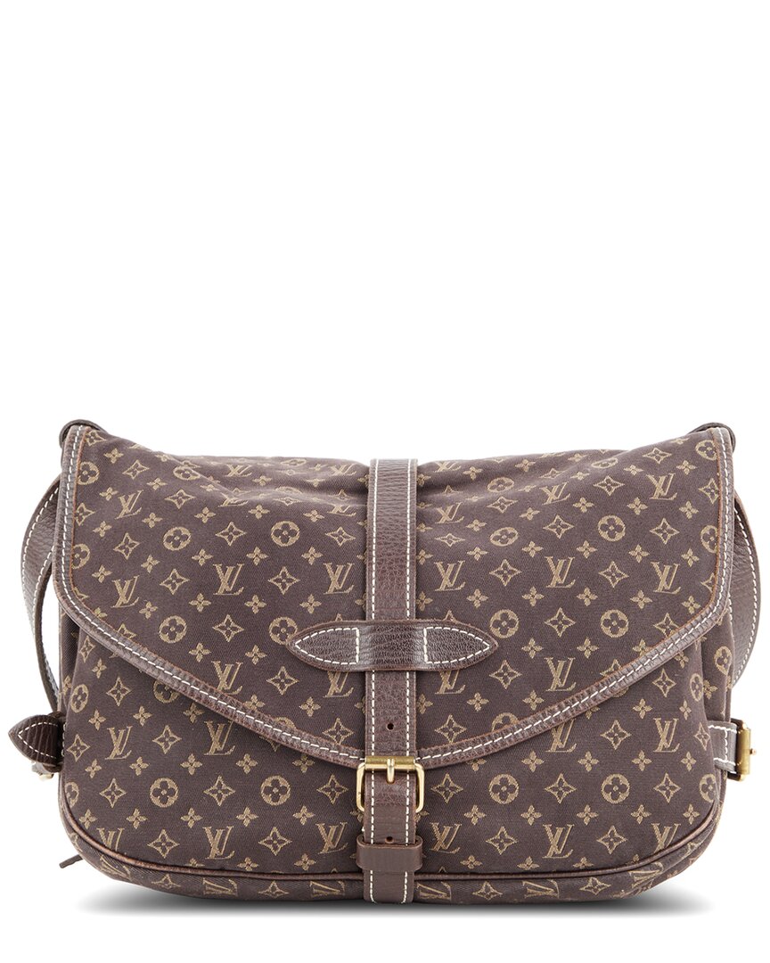Pre-owned Louis Vuitton Brown Monogram Mini Lin Canvas Saumur 30 (authentic )