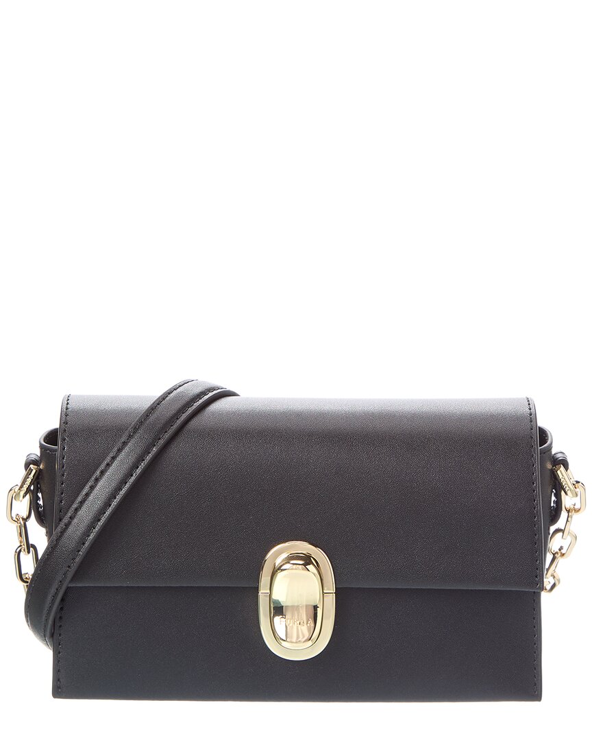 Furla Eclisse Mini Leather Crossbody In Black