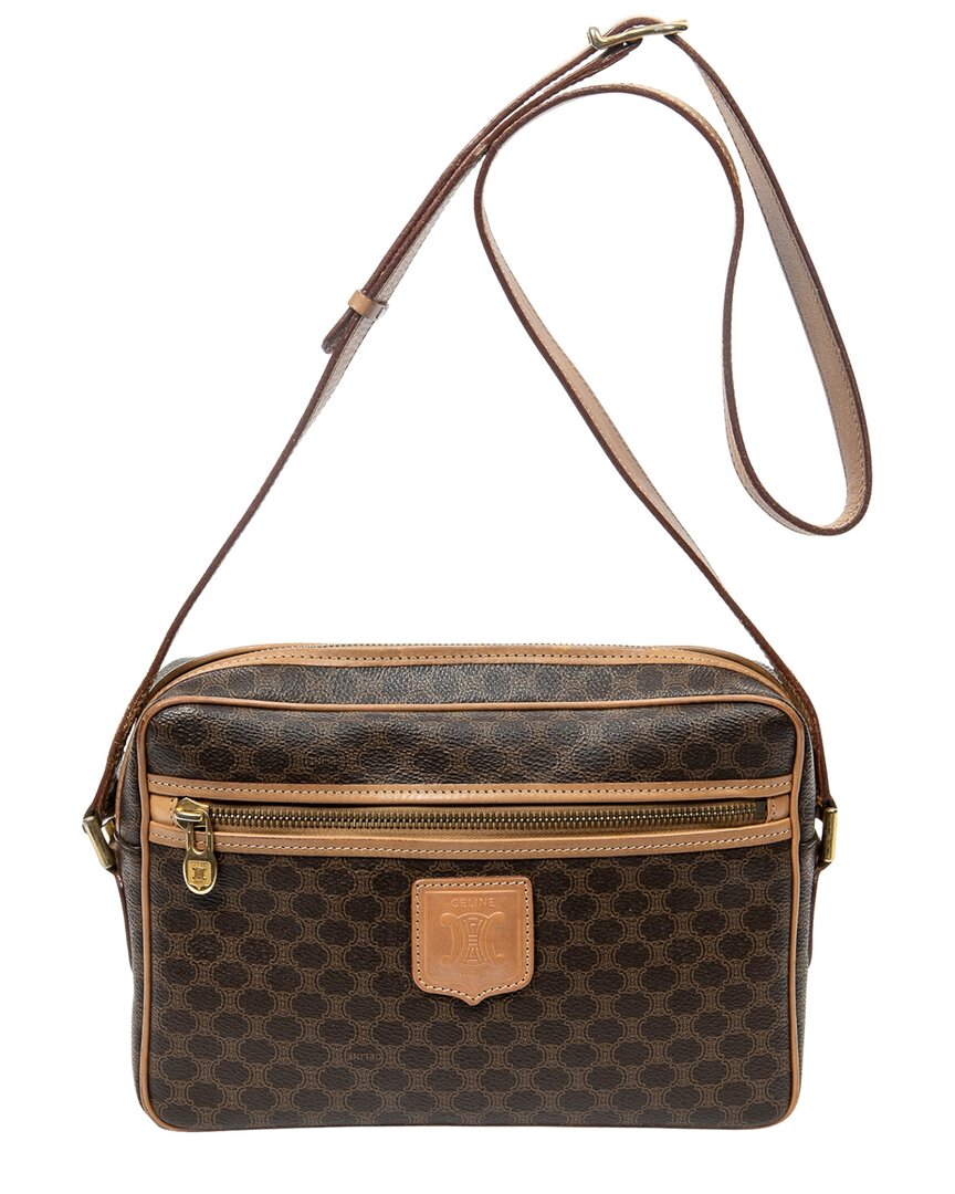 Celine Brown & Beige Macadam Coated Canvas Zip Crossbody (authentic Pre-loved)