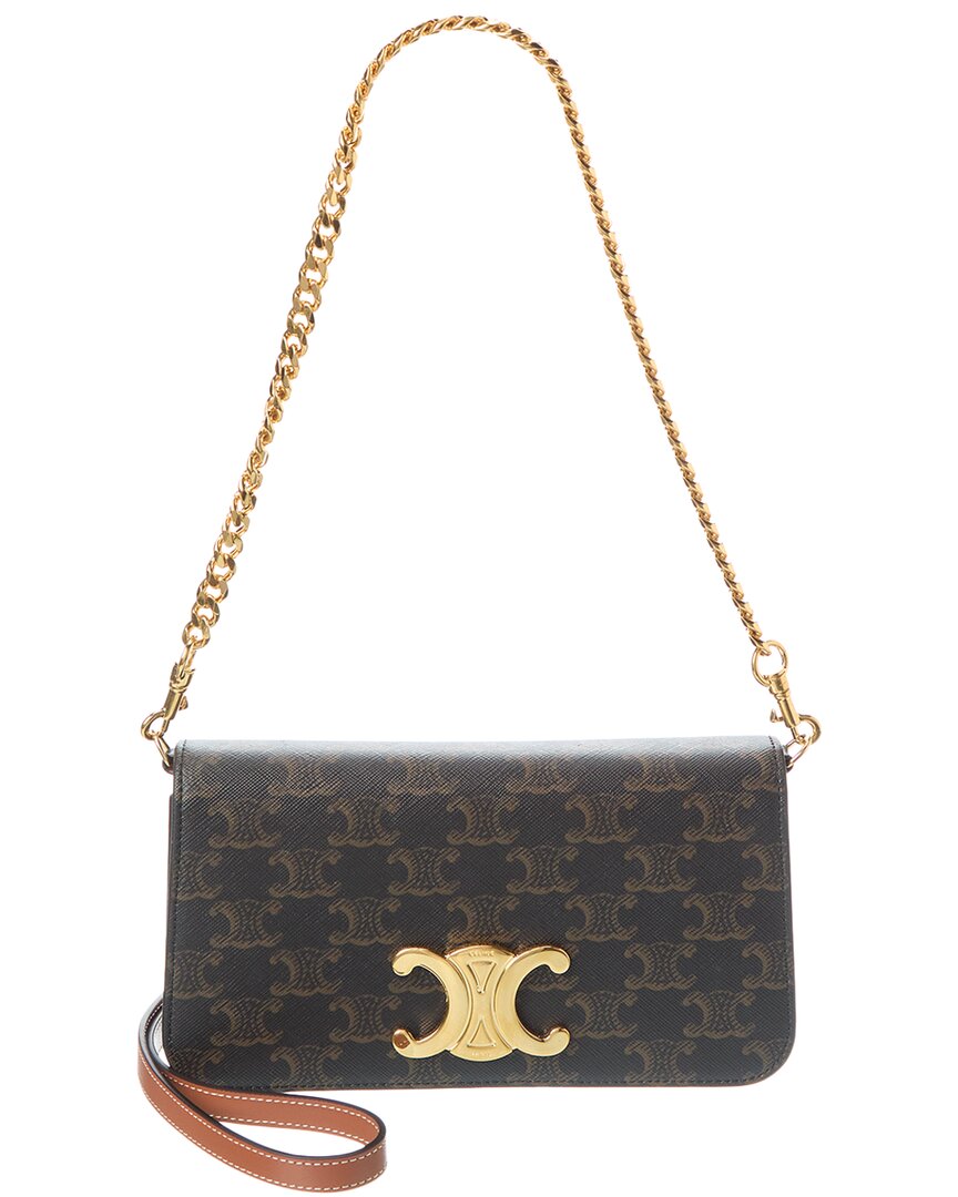 Celine Triomphe Canvas & Leather Multipochette In Brown