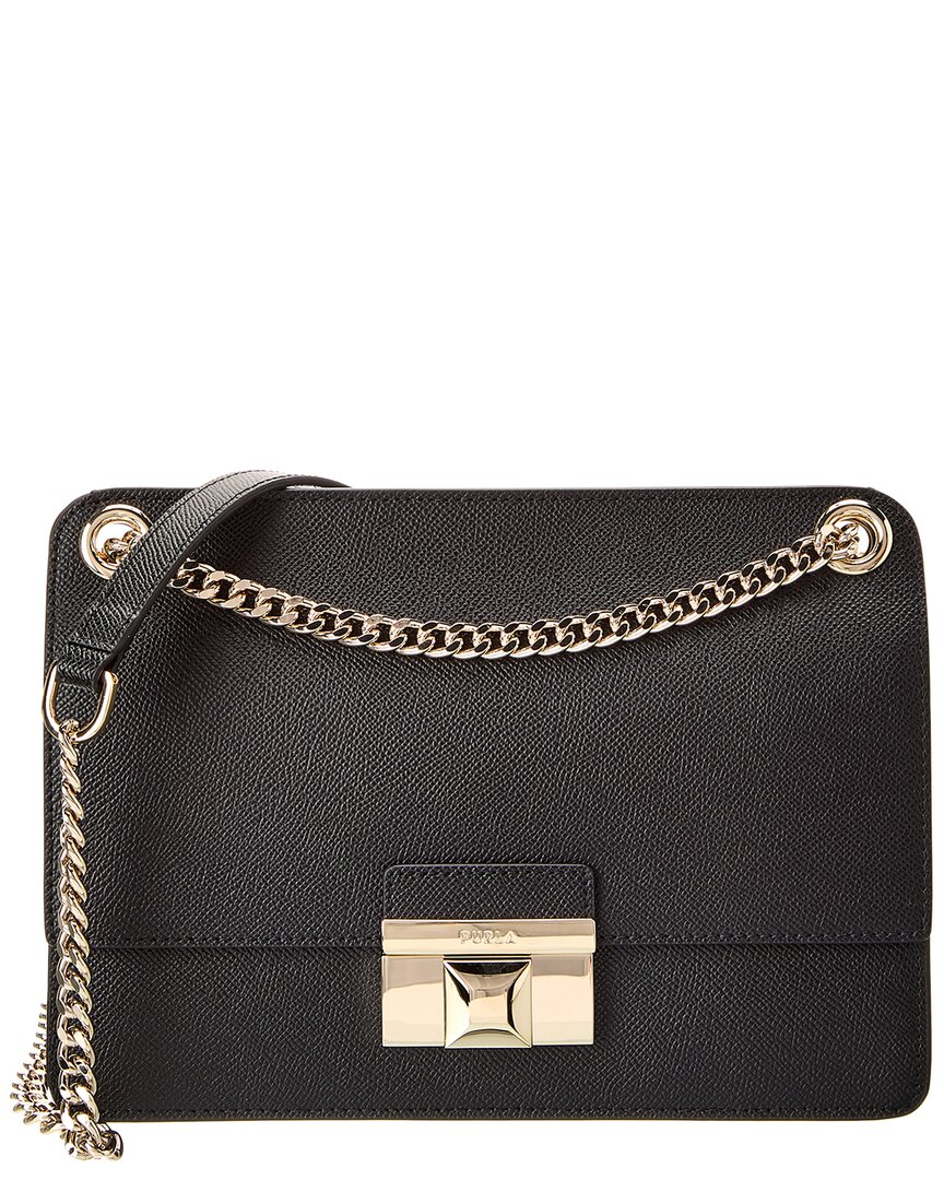 Furla Venere Small Leather Crossover Crossbody In Black