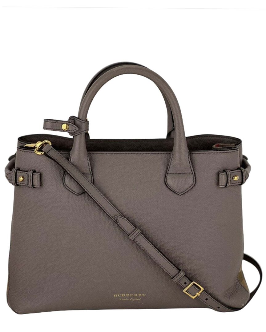 Burberry Banner House Check Leather Canvas Mediu