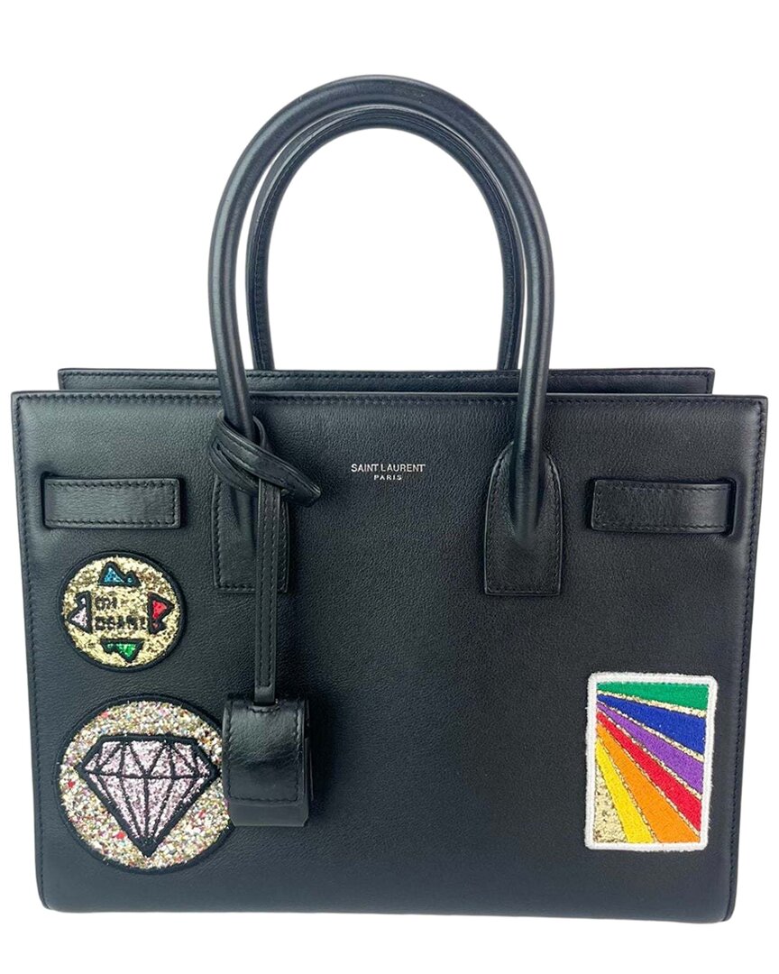 Saint Laurent Black Leather Sac De Jour Embellished Patches Baby Shoulder Bag (authentic Pre-loved)