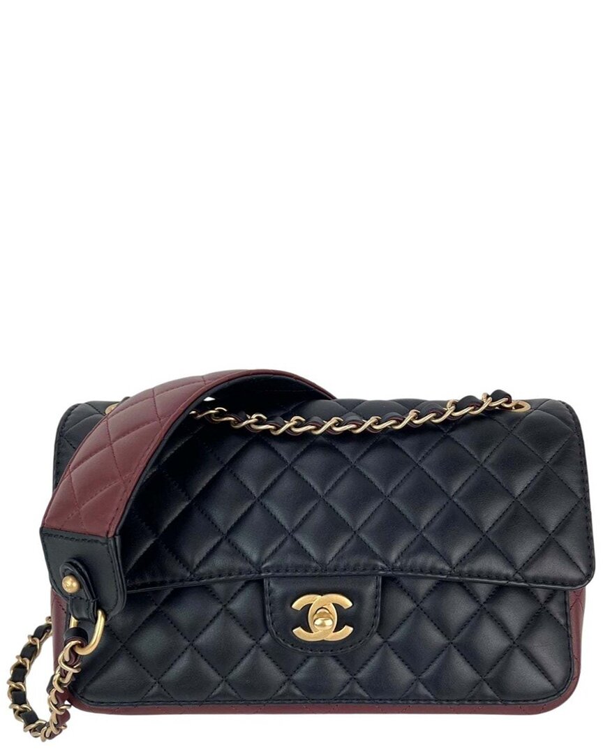 Pre-owned Chanel Black Leather Quilted Strap Into Flap Shoulder Bag (authentic Pre-loved)