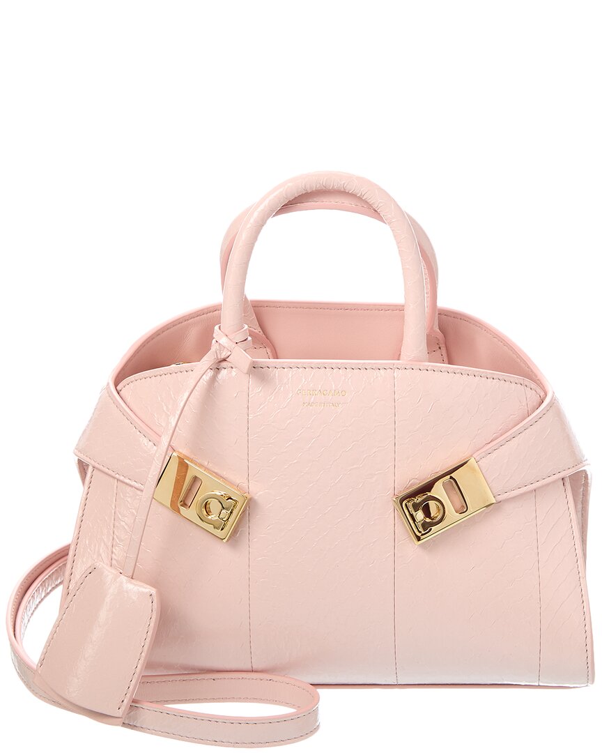 Ferragamo Hug Xs Snakeskin Satchel In Pink
