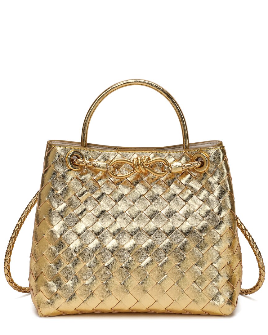 Shop Tiffany & Fred Paris Woven Leather Top Handle Bag In Gold