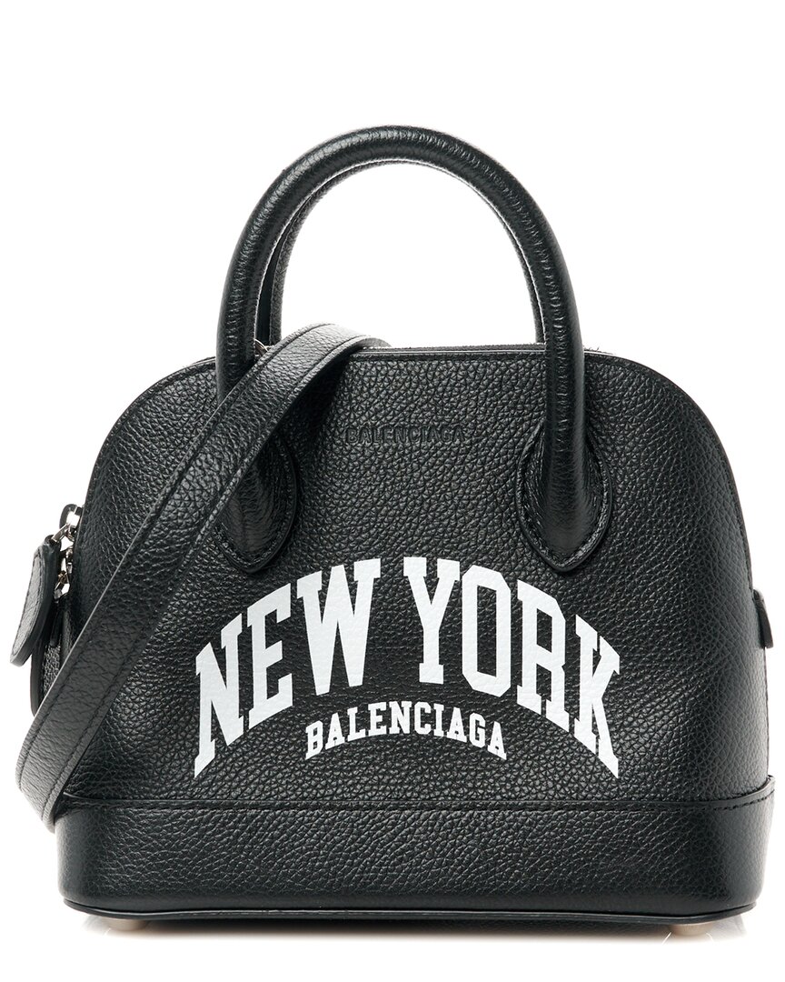 Balenciaga Black White Grained Calfskin Leather City Logo Xxs Ville Top Handle  Bag (authentic Pre-l