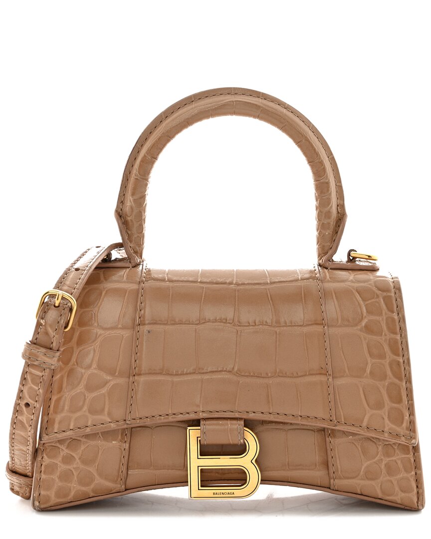 Balenciaga Beige Croc-embossed Calfskin Leather Hourglass Top Handle Bag  (authentic Pre-loved)