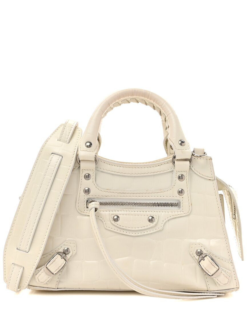 Balenciaga Silver Croc-embossed Calfskin C Leather Semi Shiny Neo Classic Mini  City (authentic Pre-